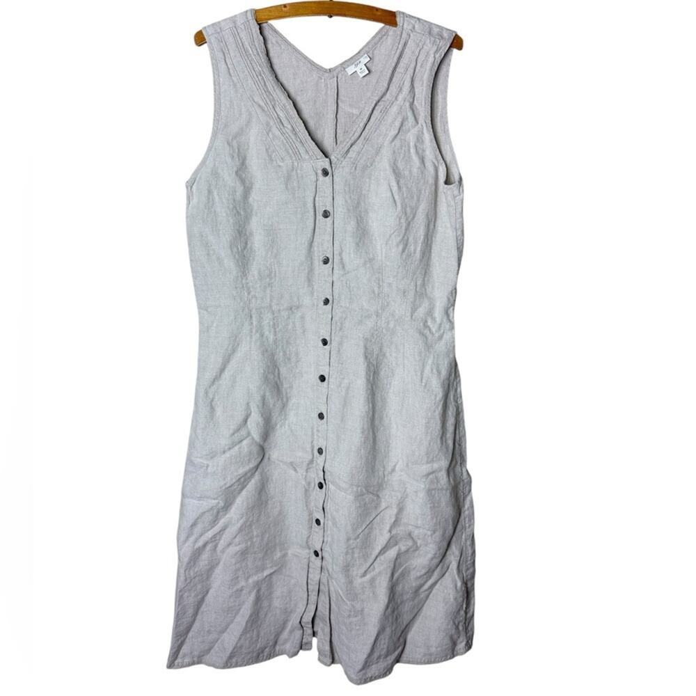 J. Jill Women’s Medium Linen Midi Dress Button Front Sleeveless